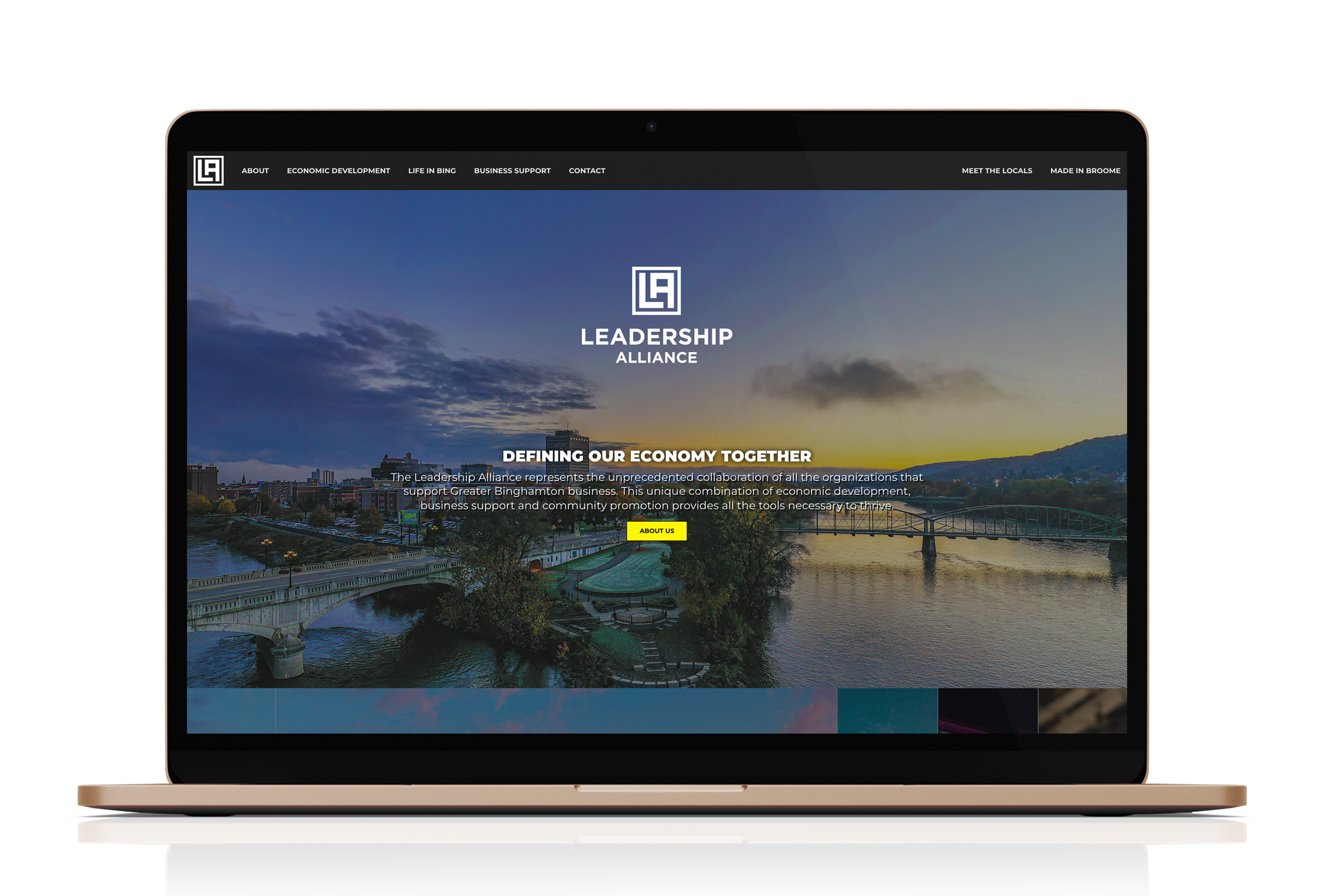 Desktop mockup of the Leadership Alliance Binghamton website